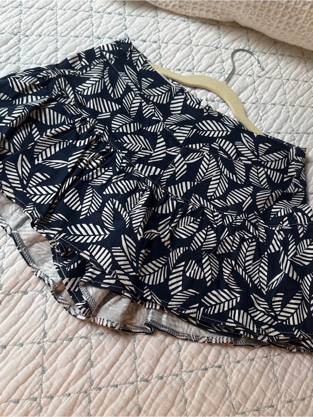 AC Rendon Navy Blue Leaf Print Ruffle Skirt